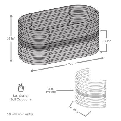 2025 Cama Elevada Apilable de Acero Galvalume Sunnydaze en Forma Ovalada de 200 cm