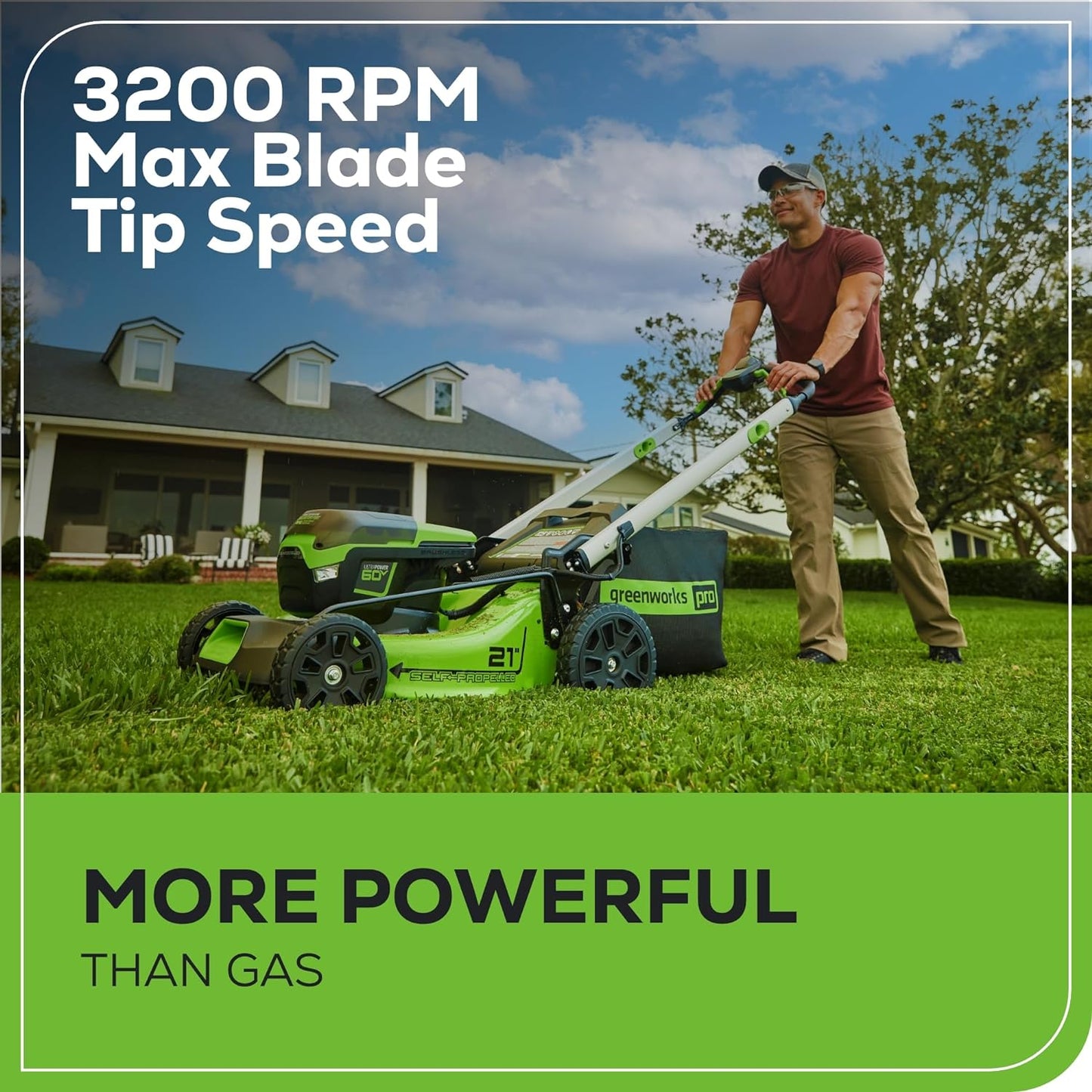 2025 Cortacésped inalámbrico Greenworks 60V 21″ (autopropulsado) con 2 baterías de 4,0 Ah y cargador rápido de doble puerto