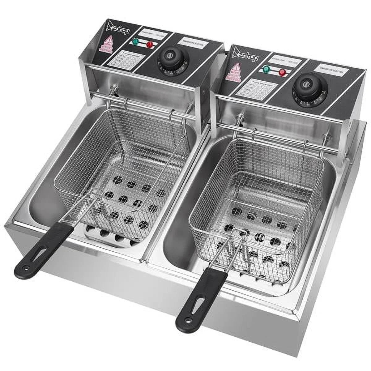 Freidora eléctrica de sobremesa con doble tanque de acero inoxidable - Gran capacidad - Electrodoméstico de sobremesa - Freidora industrial con tanque grande para papas fritas (12.7 cuartos/12 L, 5000 W)