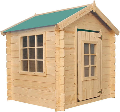 TIMBELA M570Z-1 Casa de Madera para Niños, Casita Infantil Exterior 111x113xA121 cm, Casitas Infantiles Jardin, Casa Juguete Niños, Caseta Infantil (Tetto-Colore Verde)