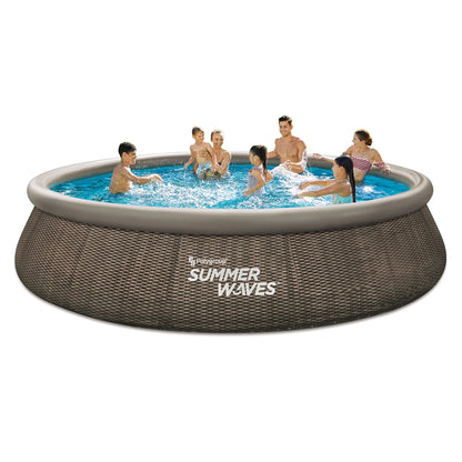 2025 Piscina redonda Summer Waves Quick Set de 4,5 m con estampado de ratán oscuro, para niños mayores de 6 años, unisex