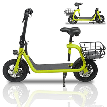 Patinete eléctrico plegable para adultos con asiento, motor sin escobillas de 450 W, neumáticos todoterreno de 12 pulgadas, autonomía de 32 km, ligero y portátil.