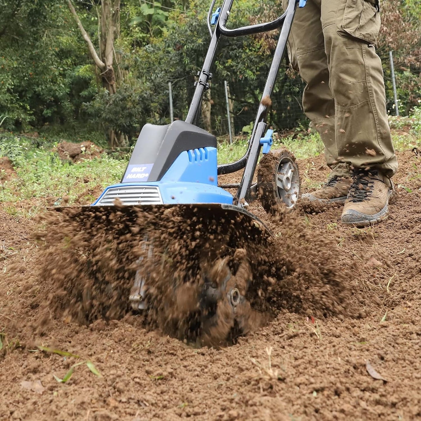 2025 Motocultor eléctrico BILT HARD de 16 pulgadas, 13,5 A, 6 dientes de acero, con ruedas ajustables.