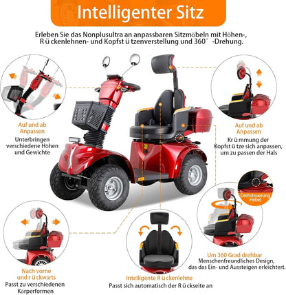 2025 Scooter de movilidad ZVGREEN de 4 ruedas – modelo para personas mayores con asiento tipo capitán – hasta 15 km/h – gran espacio de almacenamiento – asiento giratorio – freno electromagnético