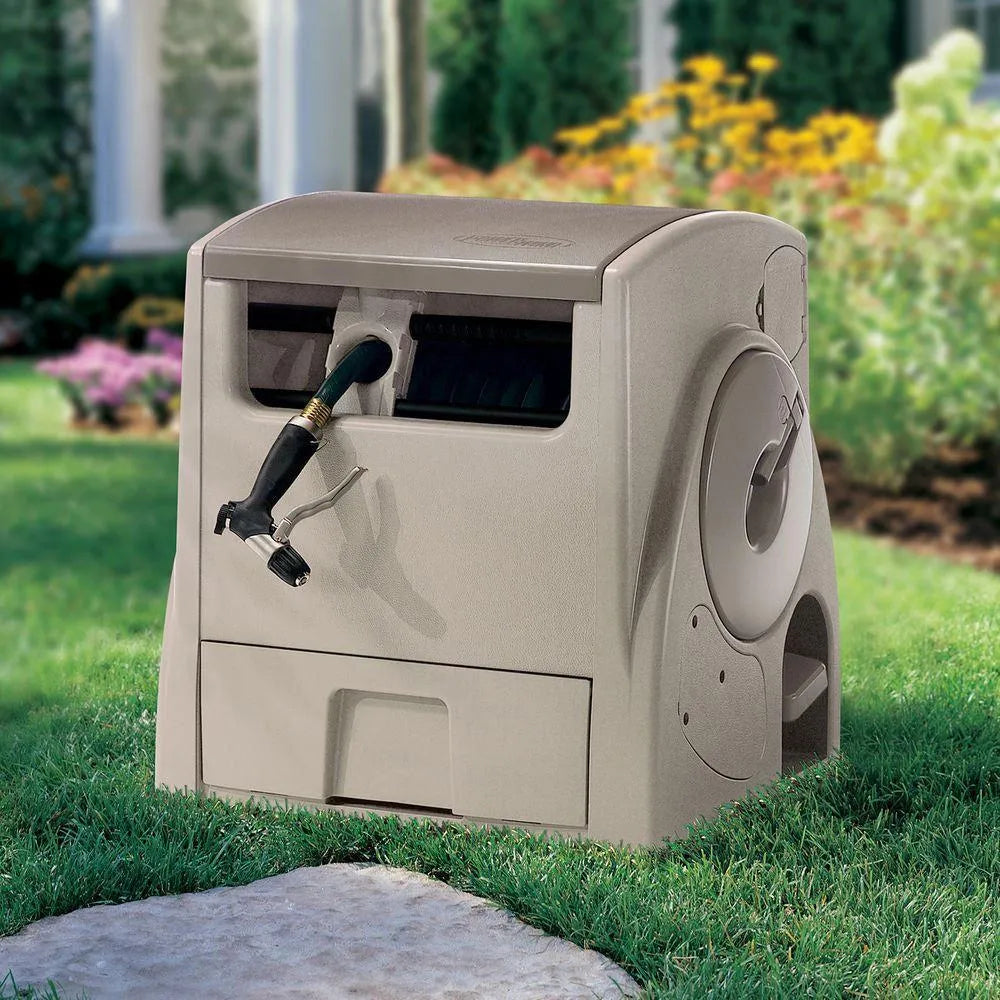 Enrollador automático de manguera Powerwind Suncast para 100 pies, color taupe claro