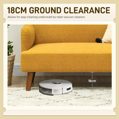 Sofá de 2 plazas en terciopelo, acolchado grueso de 21 cm y patas de madera, color amarillo