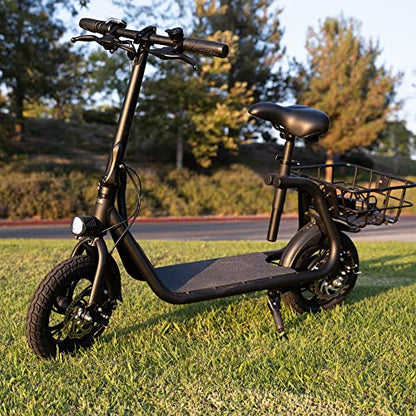 Patinete eléctrico plegable para adultos con asiento, motor sin escobillas de 450 W, neumáticos todoterreno de 12 pulgadas, autonomía de 32 km, ligero y portátil.