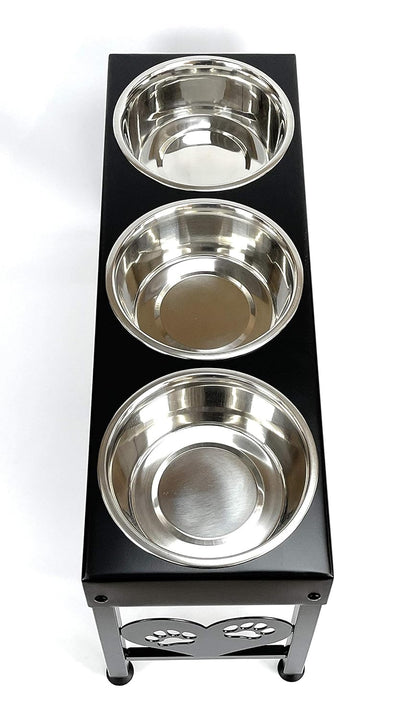 2025 Estación de Alimentación para Mascotas, Soporte Triple con 3 Cuencos de Metal de 3 Cuartos, Altura 16 Pulgadas
