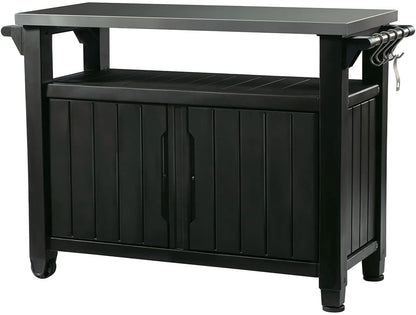 2025 Carro móvil de patio Keter Unity XL – Mesa de cocina exterior resistente a la intemperie con superficie de trabajo de acero inoxidable, espacio de almacenamiento con cerradura y accesorios