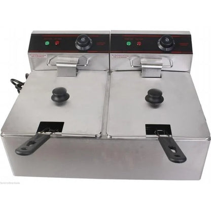 Freidora eléctrica doble de mesa 5000 W en acero inoxidable – uso profesional en restauración
