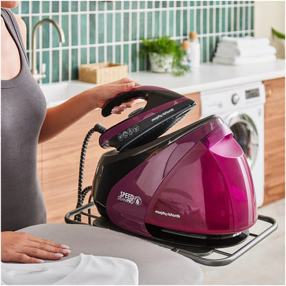 2025 Morphy Richards 332102 Speed Steam Pro - Centro de planchado con sistema de autolimpieza, 1,6L, Violeta - Planchado rápido y potente - Elimina las arrugas en una sola pasada