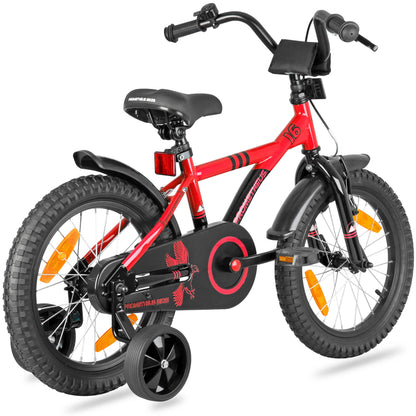 2025 Bicicleta Infantil de 16 Pulgadas con Ruedas de Apoyo, Roja y Negra, desde 4-5 Años