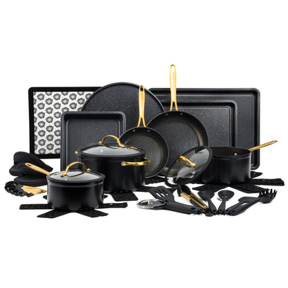 Juego de utensilios de cocina antiadherentes Thyme & Table de 32 piezas, color negro