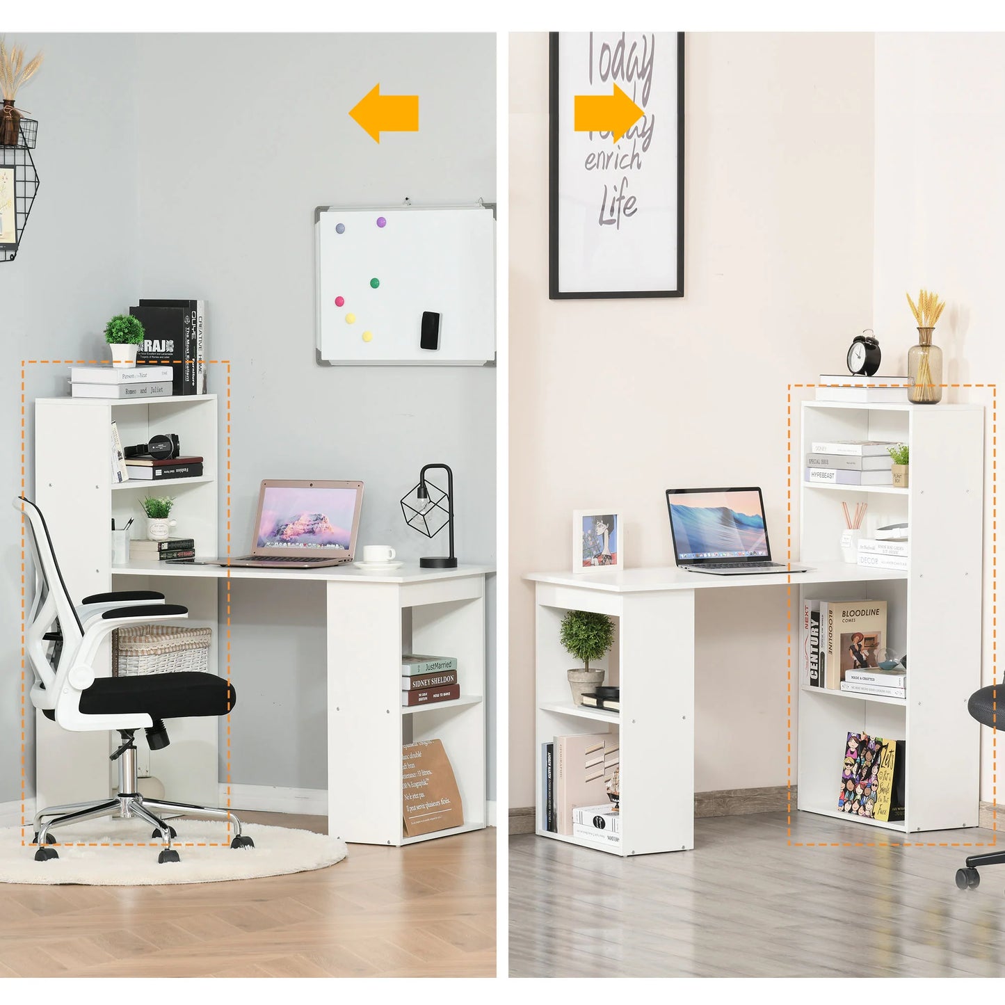 Escritorio de Ordenador Moderno de 120 cm con Estantería, Mesa de Estudio y Estación de Trabajo con 6 Estantes, Blanco