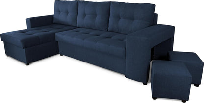 NAWSTOL - Sofa narożna Leon z funkcją spania i skrzynią na pościel – nowoczesna sofa do salonu – możliwość montażu z lewej lub prawej strony (szara + biała sztuczna skóra)
