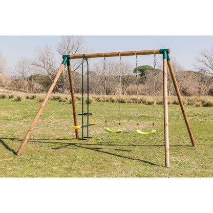 Columpio Triple De Madera Redonda Masgames Etna Xl + Asiento Cara A Cara