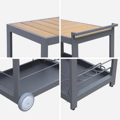 Mesa Exterior De Aluminio Con Ruedas Y Asa, 84cm, Antracita