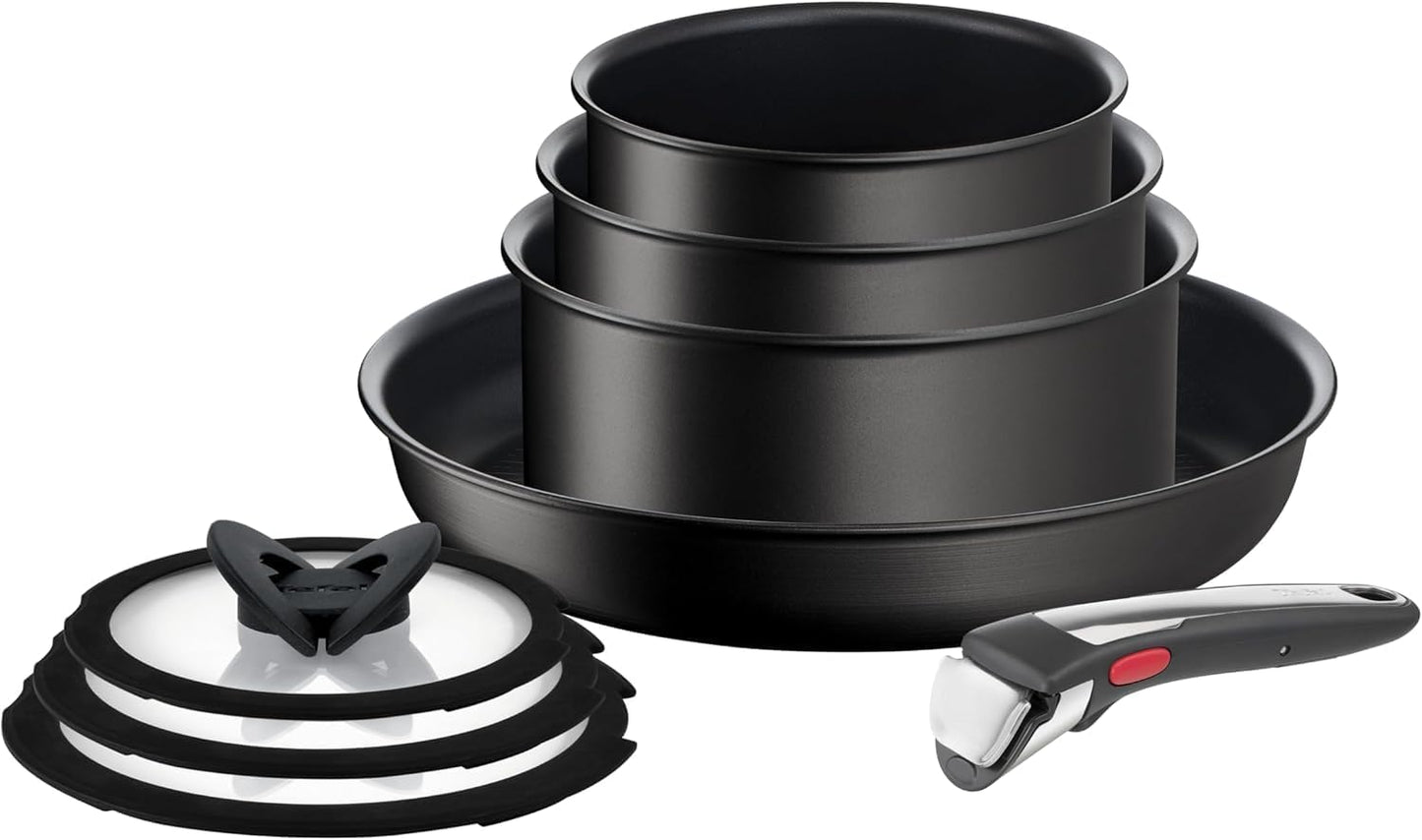 Tefal Ingenio Unlimited On - Juego de 3 Cazos 16/18/20 cm + Mango extraíble | Apto inducción, antiadherentes, revestimiento titanio, Thermo-signal, sin PFOA, apto lavavajillas y horno