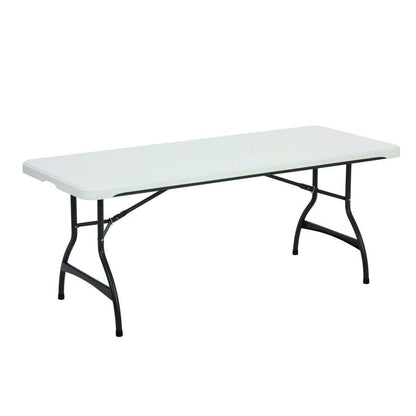 2025 Mesa Plegable Apilable de 6 Pies, Superficie con Acabado de Granito Blanco