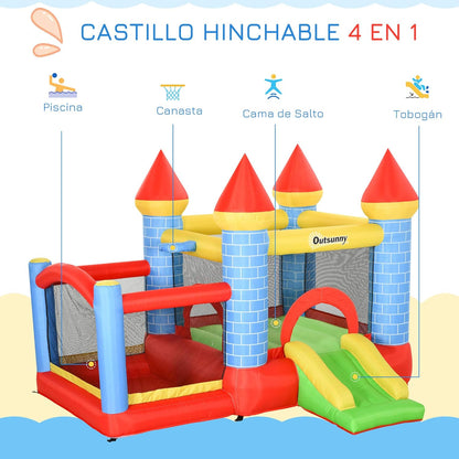 Outsunny Children's Inflatable Castle with Slide Jumping Bed and Carry Bag for Indoor and Outdoor 280 x 260 x 210 cm, Multicoloured