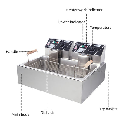 Freidora eléctrica ZOKOP de gran capacidad de 12,7 cuartos, tanque de acero inoxidable de una sola pieza con cesta, color plateado