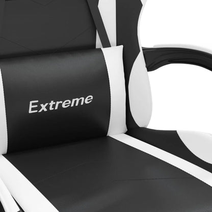 2025 Silla gaming giratoria reposapiés cuero sintético negro blanco V8635