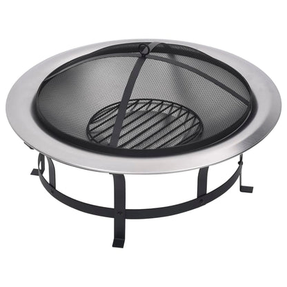 2025 Brasero con rejilla de acero inoxidable de 76 cm, fogón, atizador, pantalla contra chispas