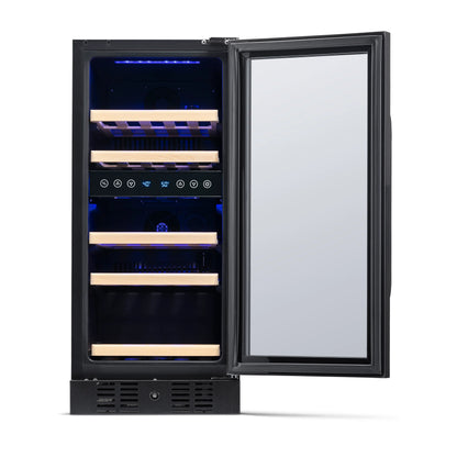 2025 Newair® Refrigerador de Vinos Empotrable Negro – 29 Botellas – 14,8" Doble Zona