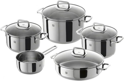 ZWILLING 5-Piece Cookware Set, 4 Lids, Suitable for Induction, Stainless Steel, Passion, Bright Grey, Diameter 16 cm, Diameter 20 cm, Diameter 24 cm, Diameter 28 cm
