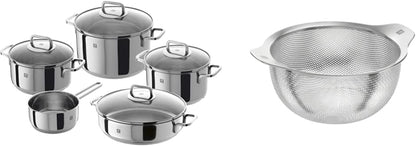 ZWILLING 5-Piece Cookware Set, 4 Lids, Suitable for Induction, Stainless Steel, Passion, Bright Grey, Diameter 16 cm, Diameter 20 cm, Diameter 24 cm, Diameter 28 cm