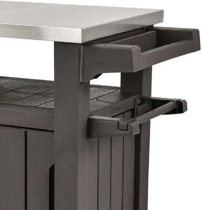 2025 Carro móvil de patio Keter Unity XL – Mesa de cocina exterior resistente a la intemperie con superficie de trabajo de acero inoxidable, espacio de almacenamiento con cerradura y accesorios