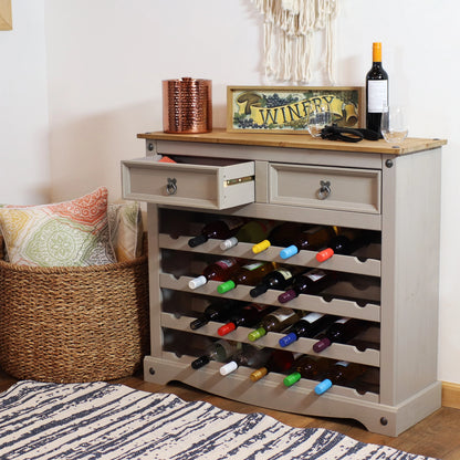 2025 Mesa estante para vino de pino macizo Sunnydaze – 28 botellas, gris, 88 cm