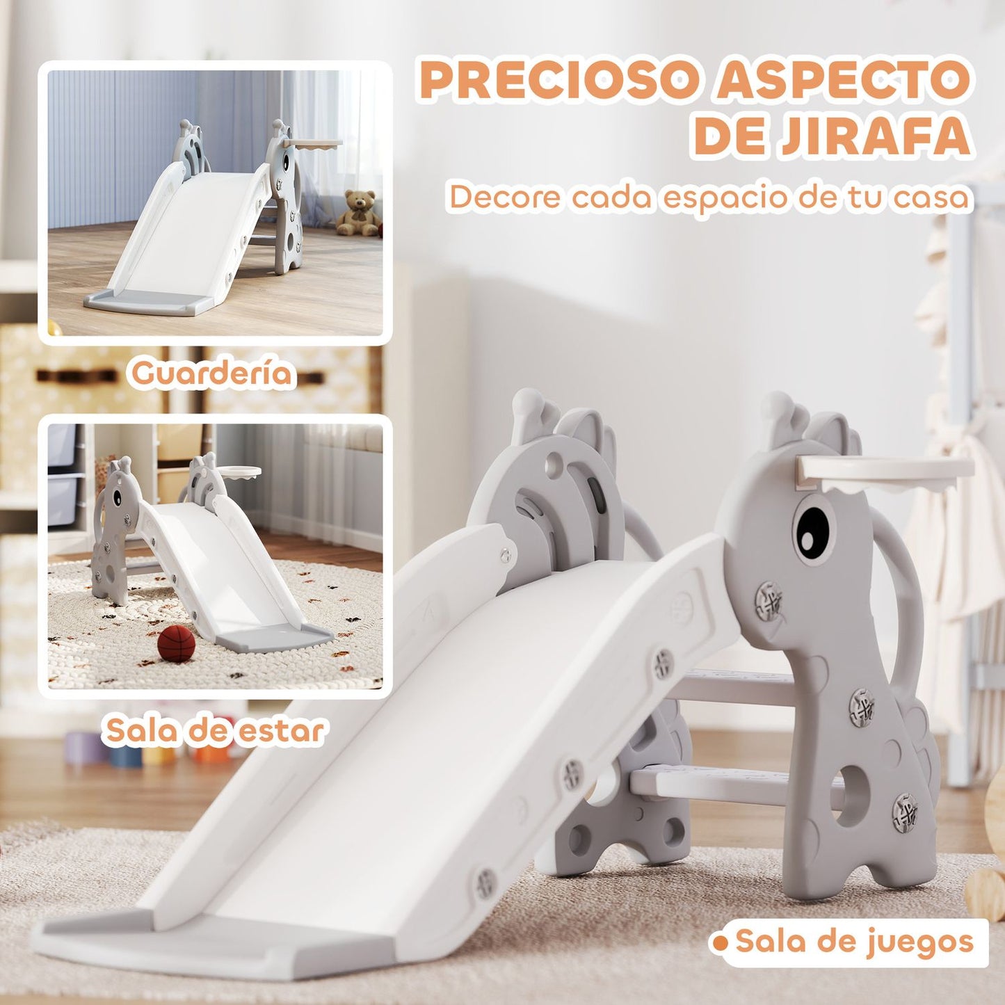 Tobogán Infantil 3 En 1 Con Diseño De Jirafa Gris Aiyaplay