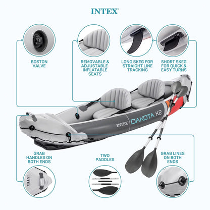 2025 Intex Dakota K2 Kayak inflable de vinilo para 2 personas, con remos y bomba – Caja abierta