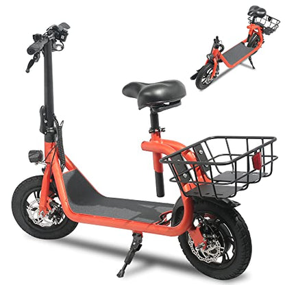 Patinete eléctrico plegable para adultos con asiento, motor sin escobillas de 450 W, neumáticos todoterreno de 12 pulgadas, autonomía de 32 km, ligero y portátil.
