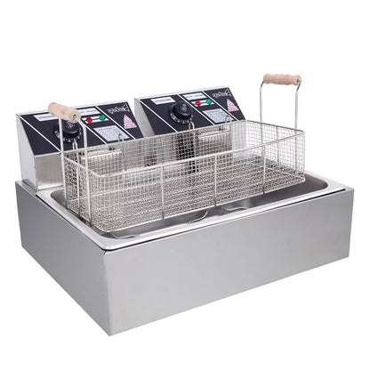 Freidora eléctrica ZOKOP de gran capacidad de 12,7 cuartos, tanque de acero inoxidable de una sola pieza con cesta, color plateado