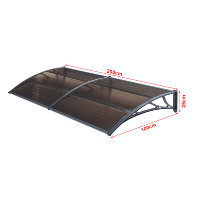 2025 Marquesina de diseño para puerta de entrada, marquesina de bienvenida resistente a la intemperie 200 x 100 cm, negro y marrón