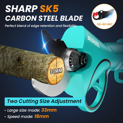 Electric Pruning Shears 50 mm, with Display, 2 Batteries 2000 mAh, Continued 4-8 Hours, Cutting Diameter is Adjustable in Two Gears (35/50 mm), Suitable for Orchards, Gardens and Farms