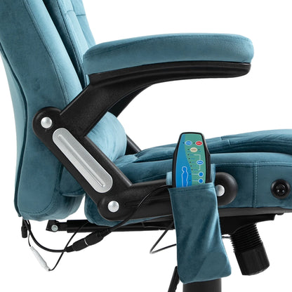 Silla de Oficina Ergonómica con Masaje de 6 Puntos y Calefacción en la Espalda, Tela Tipo Terciopelo, Azul