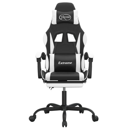 2025 Silla gaming giratoria reposapiés cuero sintético negro blanco V8635