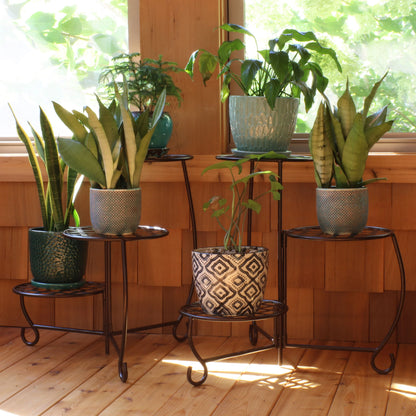 2025 Sunnydaze - Conjunto de 2 Soportes para Plantas de Metal con Diseño Ajedrezado y Acabado en Bronce