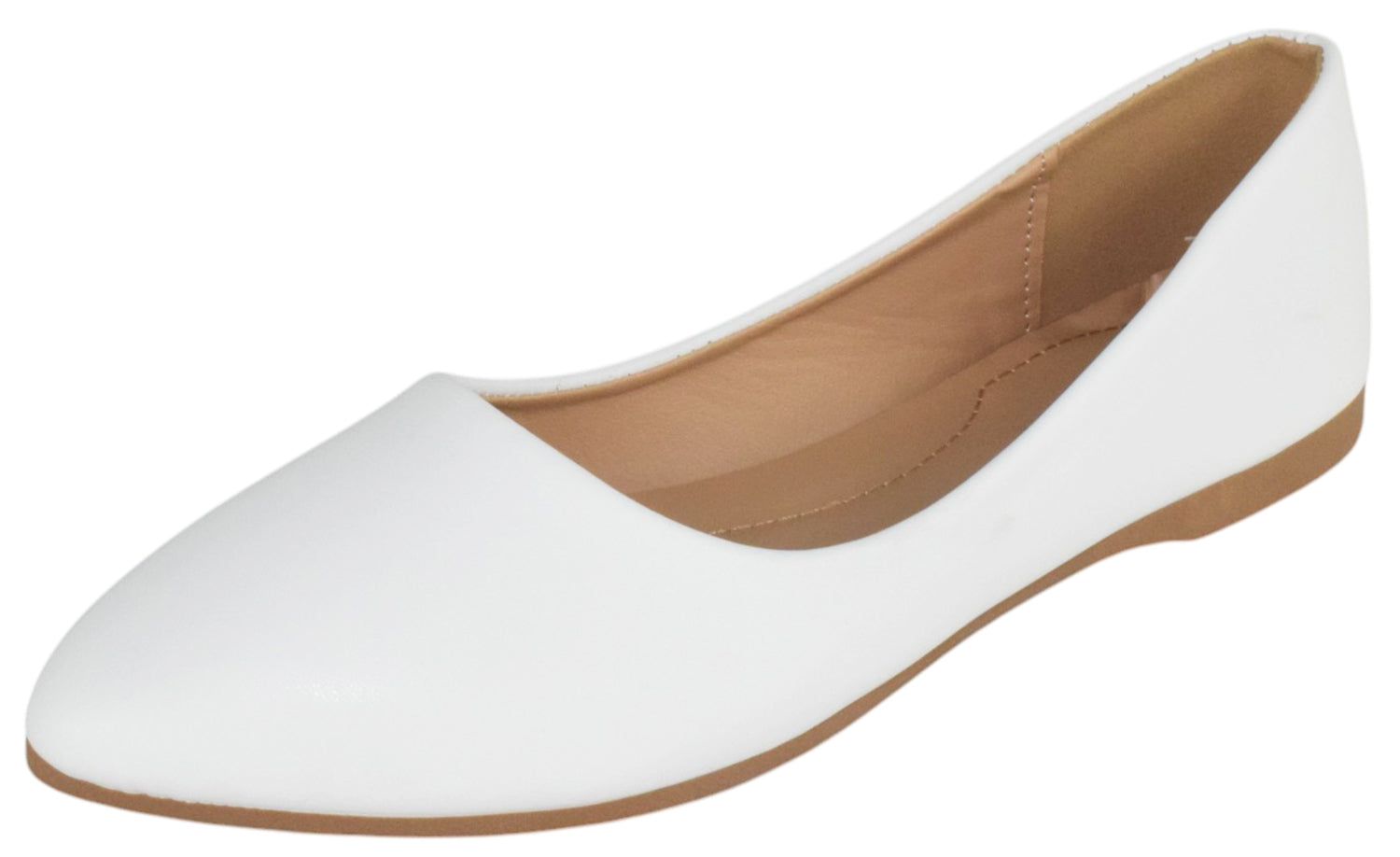 Forever ALICIA-32 White Women Pointed Toe Ballet Flats Faux Leather Comfort Insole Slip-On Dress Casual Shoes