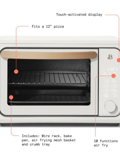 2025 Hermoso horno tostador con freidora de aire caliente táctil para 6 rebanadas, glaseado blanco por Drew Barrymore
