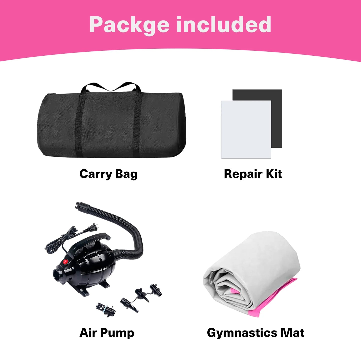 Colchón de gimnasia inflable Airtrack de 3 metros con rodillo, tapiz de entrenamiento de 10 cm de grosor con kit de bomba eléctrica – para casa, gimnasio o al aire libre.