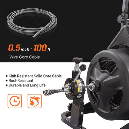 2025 XtremepowerUS 45078 - Limpiador eléctrico de desagües de 100 pies con accesorios, uso comercial