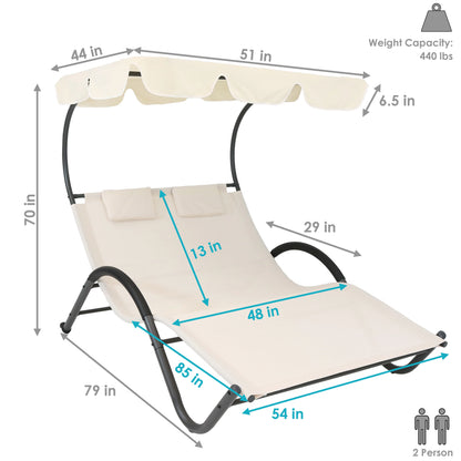 2025 Tumbona Doble Sunnydaze con Dosel y Almohada para Cabeza - Beige