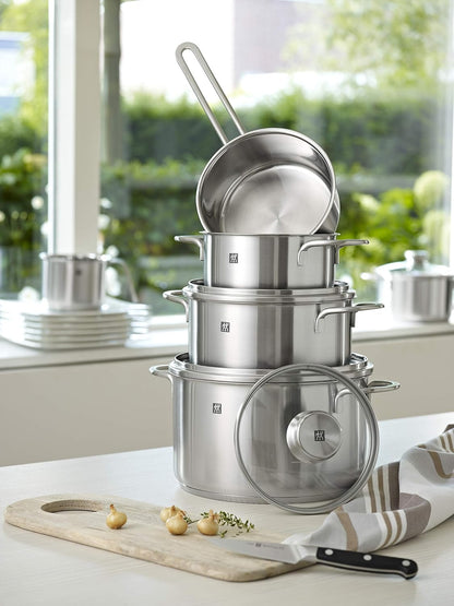 ZWILLING Juego de ollas Flow, 4 tapas, aptas para inducción, acero inoxidable, 5-teilig