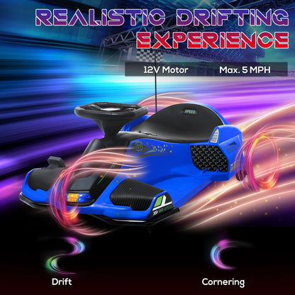 2025 Kart eléctrico Aosom 12 V con arranque progresivo, música y luces, azul.