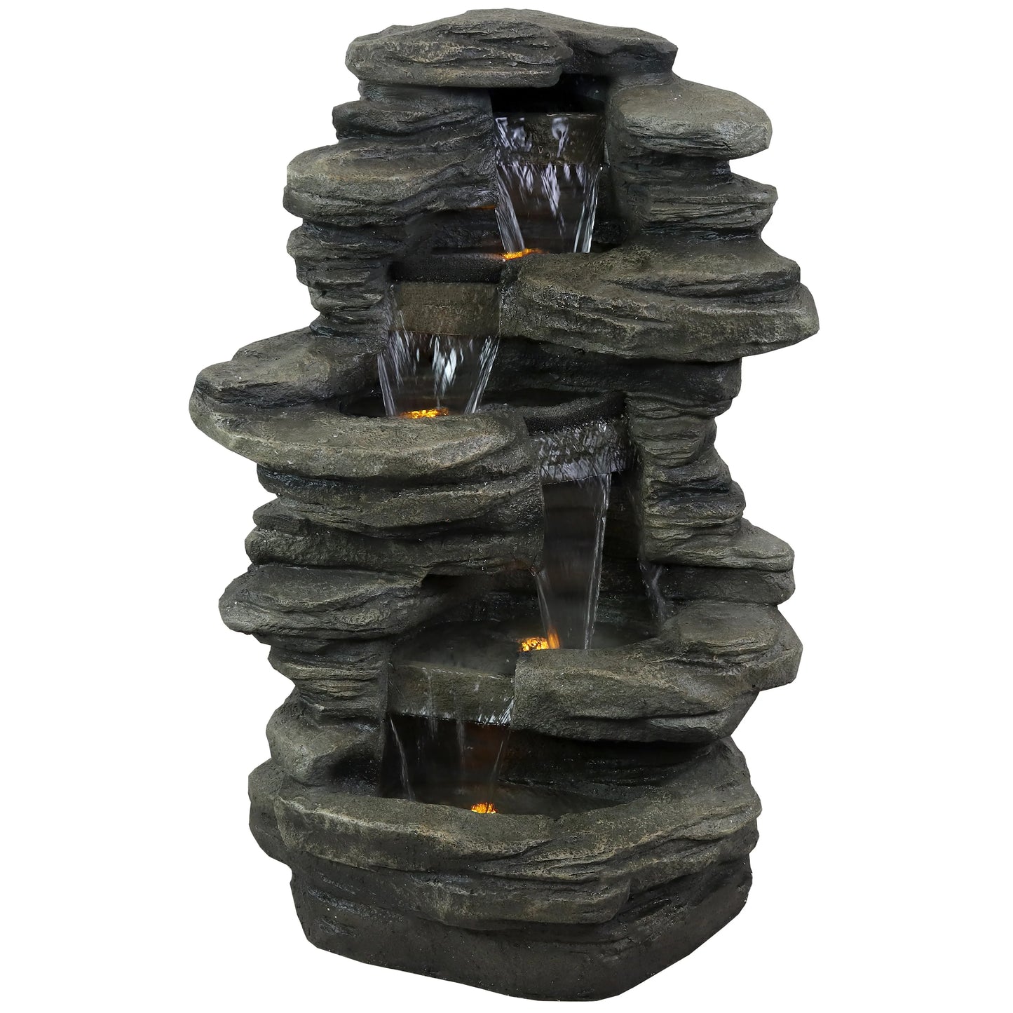 2025 Fuente de cascada de roca apilada Sunnydaze para exteriores con luces LED - 38 pulgadas