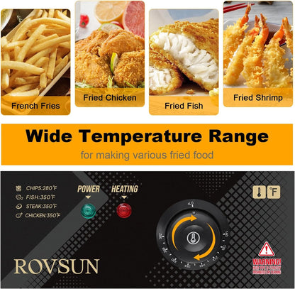 Freidora eléctrica ROVSUN de 23,8 Qt con gran canasta única y tapa, temperatura ajustable, freidora comercial de acero inoxidable para papas fritas, aros de cebolla y pavo, 5000 W.